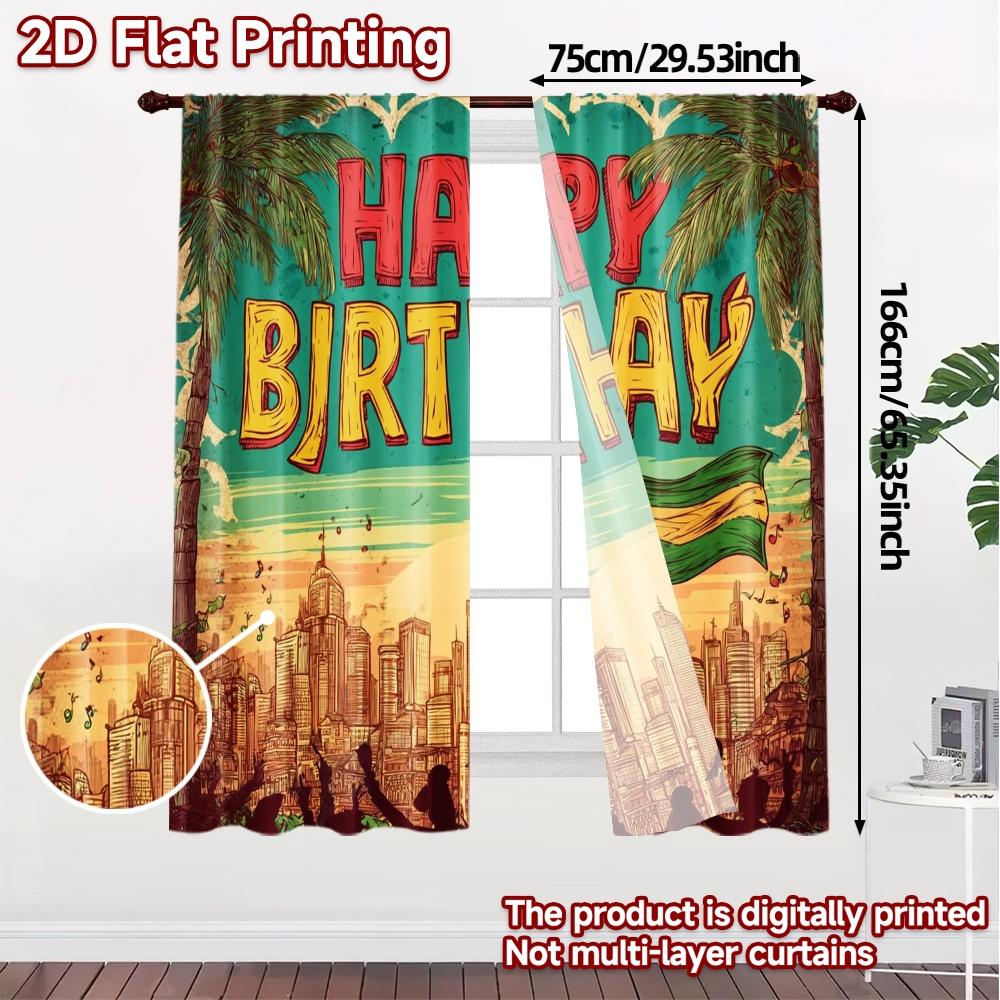 2pcs, 2D FLAT PRINTING Curtains (Without Rod) Tropical Birthday Popular Curtains&Window Treatment Versatile 100% Polyester