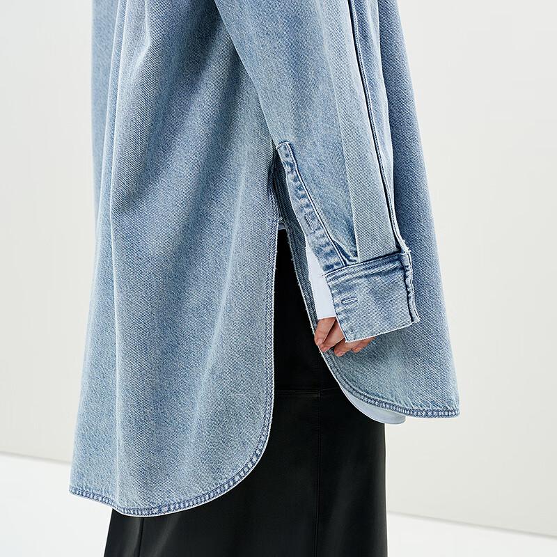 LESS 2025 Spring Loose Fit Long Denim Shirt