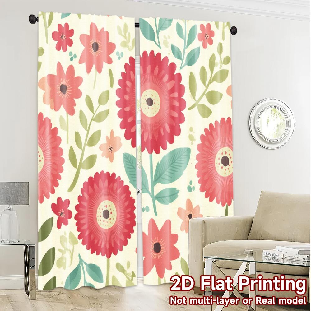 Set Of 2 Minimalist Flat Printing Curtains Without Rod Floral Spring Celebration Design Ramadan Festival Machine Curtain Made Polyester