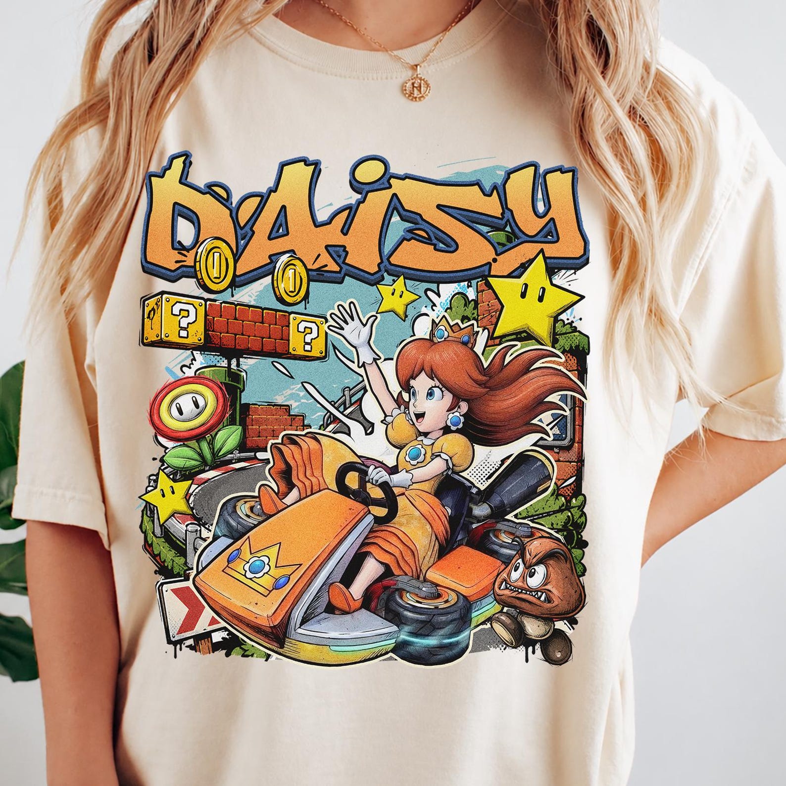 Princess Daisy Mario Kart Shirt, Super Mario Character Tee, Nintendo World Outfit M