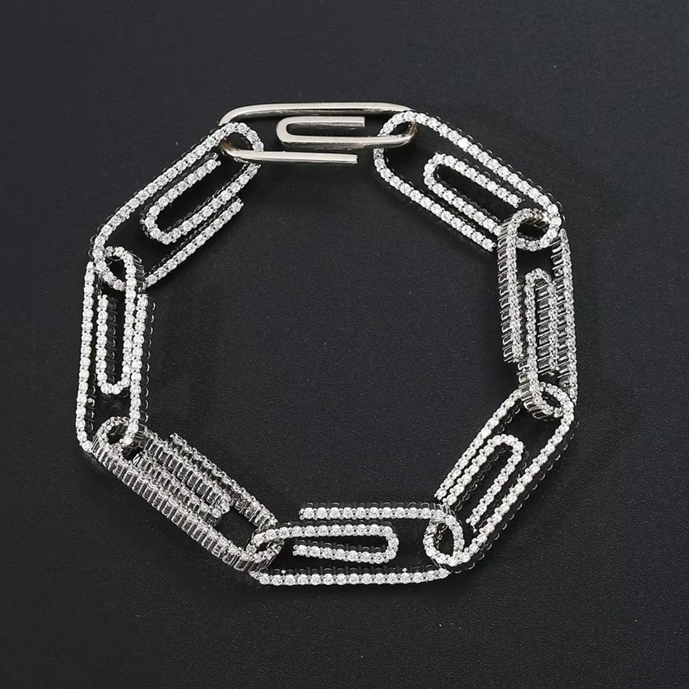 10mm Modisches Hip Hop Goldplattiertes Armband mit Iced Zirkonia Büroklammer Bling Einzigartige Messing Armreifen für Jubiläumspartys