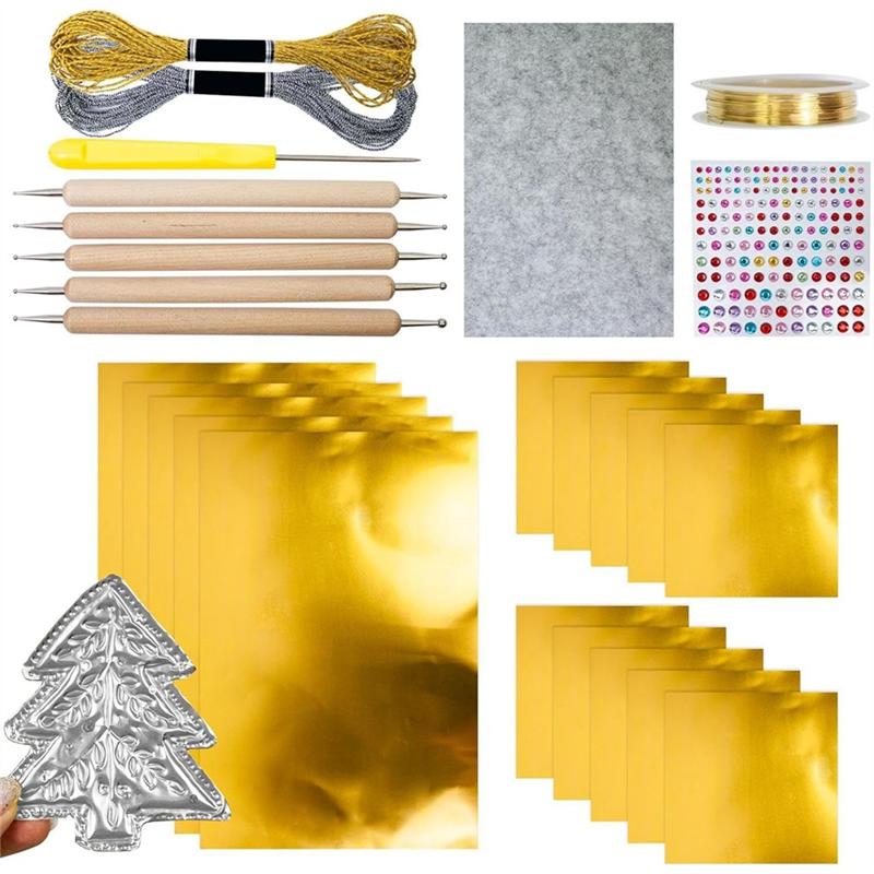 AS60-Gold Crafting Accessory Silver Shimmer Handmade Design Set-Metal Embossing Art Kit, Artistic Project Kit For-Scrapbooking