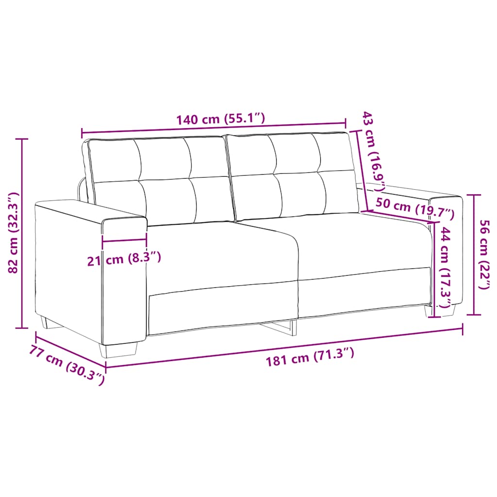 Loveseat Sofa In Brown 180 X 77 X 82 Cm Fabric