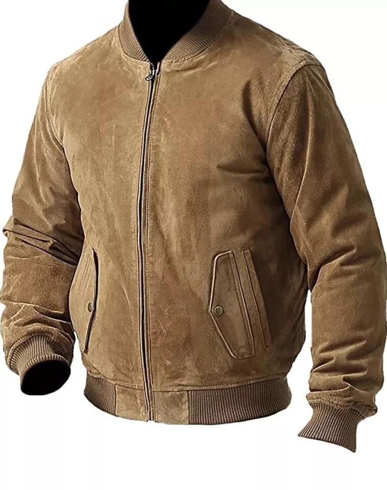 Brown Jacket Fashion Men's Suede Lambskin Leather Fashion Bomber Stylish Jacket Biker