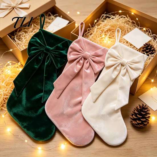 Reusable Fabric Stockings Velvet Christmas with Decorative Bow, Large Xmas Hanging Sturdy Candy Holders Socks for Fireplace, Mantel, Tree, Holiday