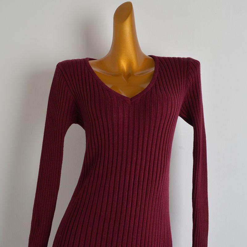 Style New Arrival Spring and Autumn V-neck Long Sleeves Knitting Dress Women's Clothing Silm Slim Looking Mid Length Long Length Hip Bag Mermaid Dress