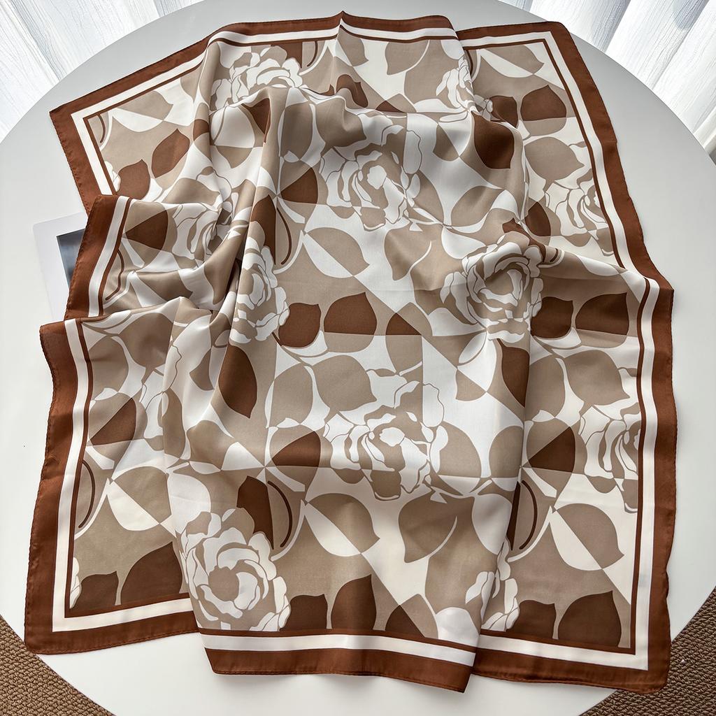 Luxury Floral Square Silk Scarf For Women Print Neck Shawl Warps Elegant Neckerchief Bandanas Hijab Soft Stain Ladies Scarf