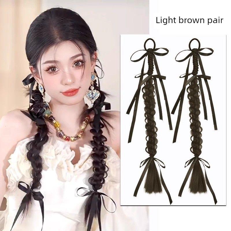 New Chinese Style Braid Wig Handmade Fishbone Plaits Bridal Gown Shape Twisted Twist Braid Ribbon Horse Tail