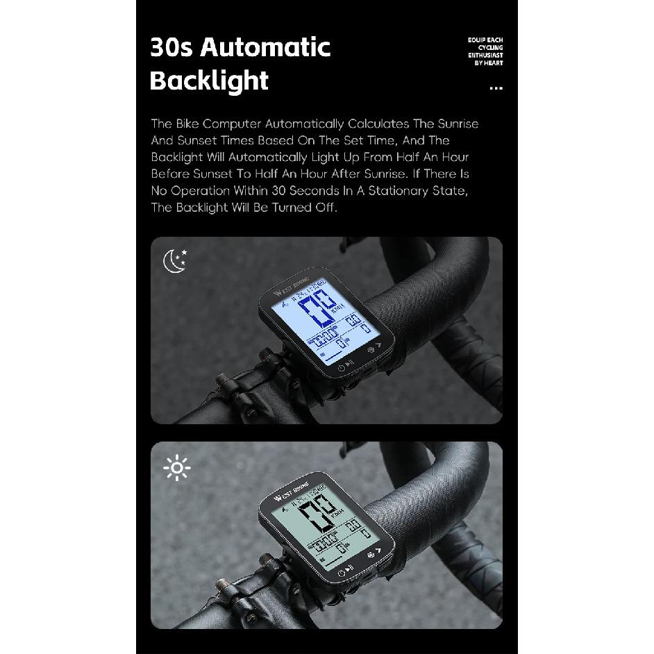 WEST BIKING Computadora Inteligente GPS para Bicicleta Pantalla Grande Velocímetro Inalámbrico para Ciclismo IPX7 Impermeable Ligero Odómetro de Bicicleta