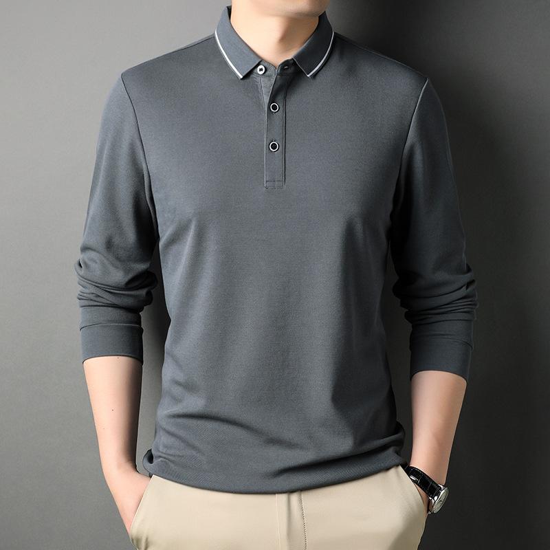 Spring and Autumn Solid Color Long-Sleeved T-shirt Men's New Polo Collar Loose Polo Shirt