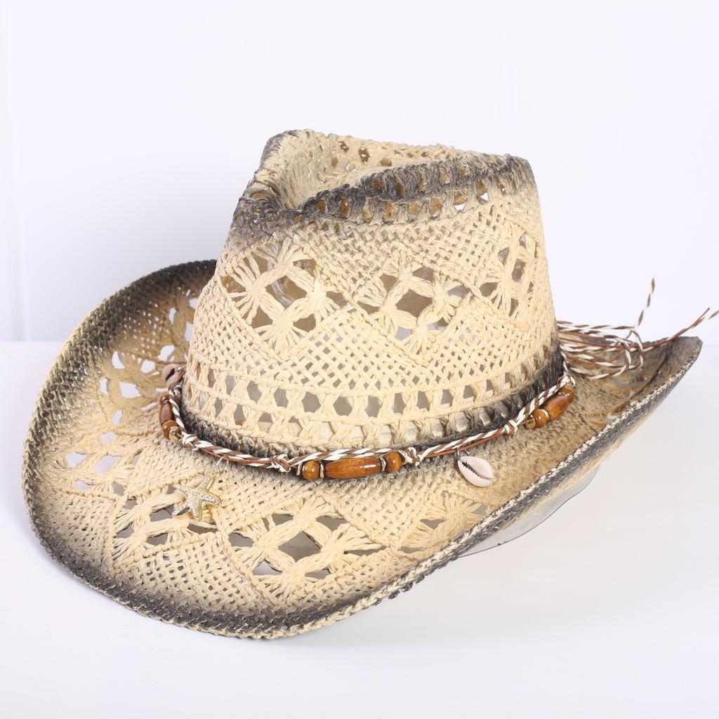 Popular European and American Classic Hollow Western Cowboy Hat Men's and Women's Fashion Vacation Breathable Sunshade Straw Hat
