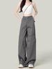 Women's Gray Wide-Leg Cargo Pants, Retro High-Waisted Slimming Jeans for Spring/Autumn 2025