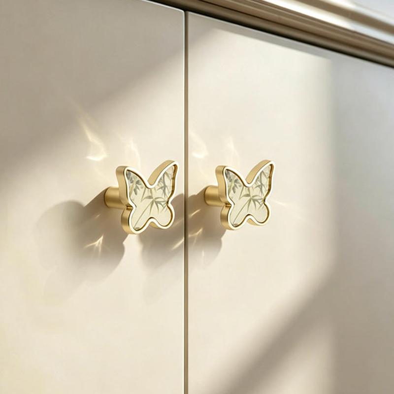 Butterfly Shaped Cabinet Knobs Unique Chinese Painting Pattern Easy Install Furniture Handles for Wardrobe Drawer