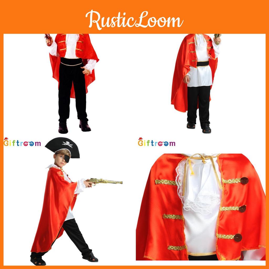 Vibrant Red Cloak Caribbean Pirate Costume For Boys Perfect For Themed Parties