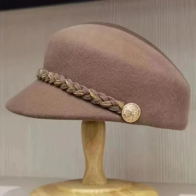 

Women s 100% Wool Equestrian Cap Japanese Hand-Knitted Baseball Hat Winter Vintage Felt Hat Outdoor Fashion Accessories One Size чорний