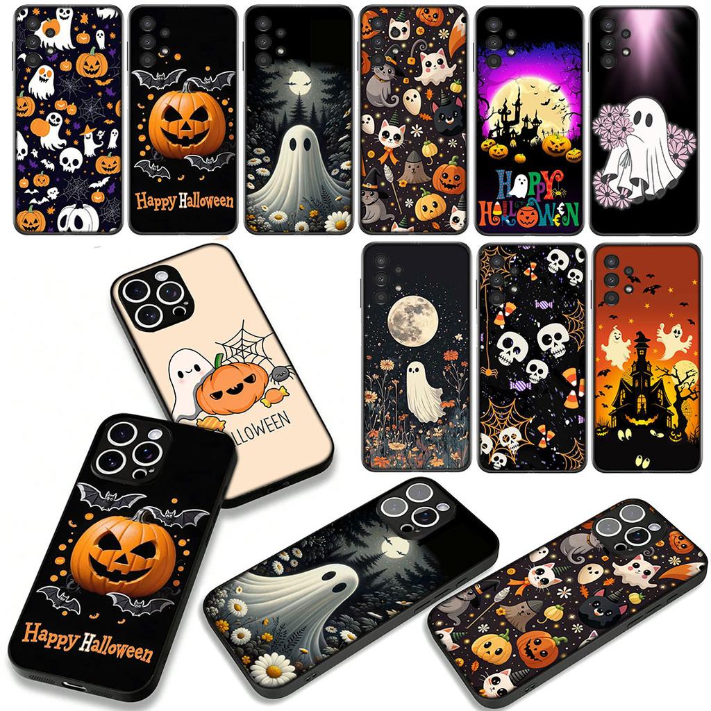 for Apple iPhone 16 15 14 Plus 13 12 Mini 17 Pro Max + ProMax 16E Air 15+ Cover Case Little Ghost With H-Halloweens Pumpkin