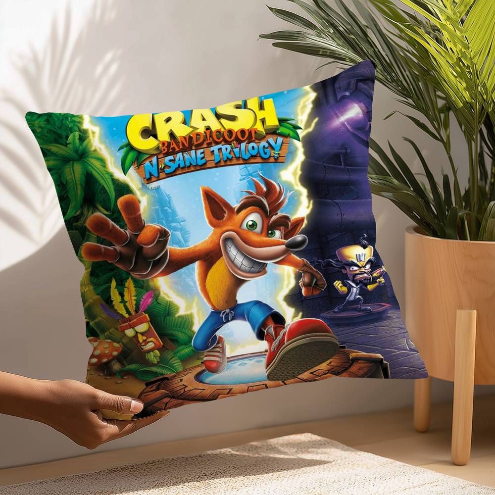 Cartoon Spiel Crashs Bandicoot Kissenbezug Plüschstoff Weicher Kissenbezug Beidseitig bedruckt Kissenbezug Haushaltsgeschenke