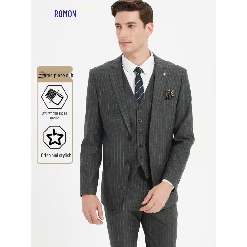 ROMON E Men's Striped 3-Piece Business Suit