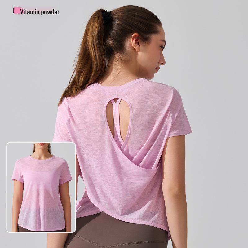 T-shirt da Yoga da Donna Traspirante con Schiena Vuota - Manica Corta Leggera per Danza, Fitness e Corsa