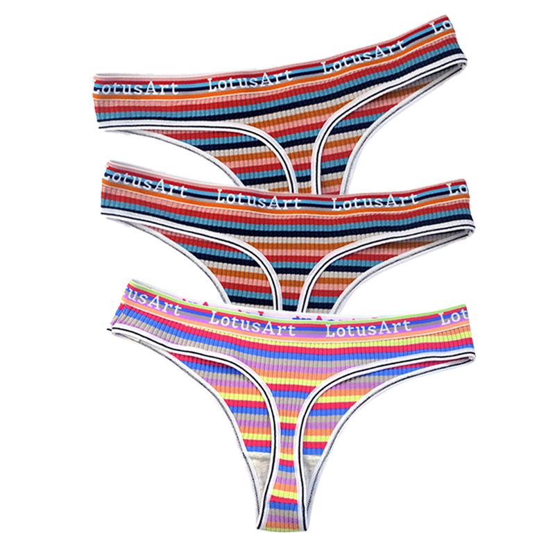 YOUULAR 3 Teile/los Mode Frauen Baumwolle Nahtlose G-string Sexy Bunte Gestreifte Dessous Höschen Thongs Weibliche Unterwäsche Dessous M-XL