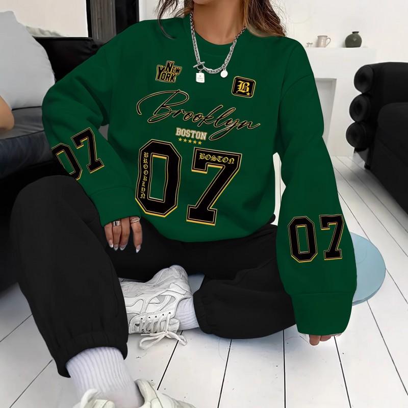 Womens Casual Oversized Round Neck Sweatshirt With 3D Letter Print Lightweight Comfort Fit
