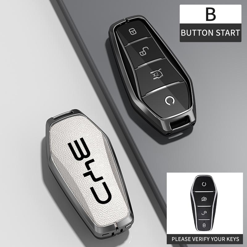 

BYD Han Key Cover - Compatible with BYD Qin Pro, Song Max New Energy, Tang, and Song Plus Cars, Features Metal Shell and Bag Buckle. Transparent Black TPU + Leather