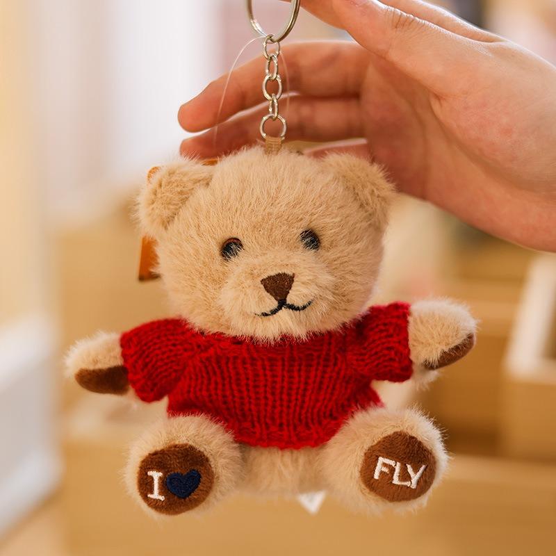 Wholesale 10Cm Bear Pendant Doll Keychain Printed Bear Backpack Pendant Soft Stuffed Bear Keyring For Students Graduation Gifts