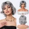 Women's Short Curly Wig, Silver Synthetic Hairpiece for Daily & Party