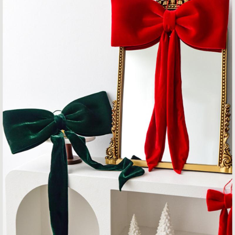 קישוט עץ ארוך קטיפה בצורת פפיון תליון קישוטי פפיון חג מולד מוגדלים לתלייה קישוטים DIY לחתונה קישוט לבית מסיבה חגיגית