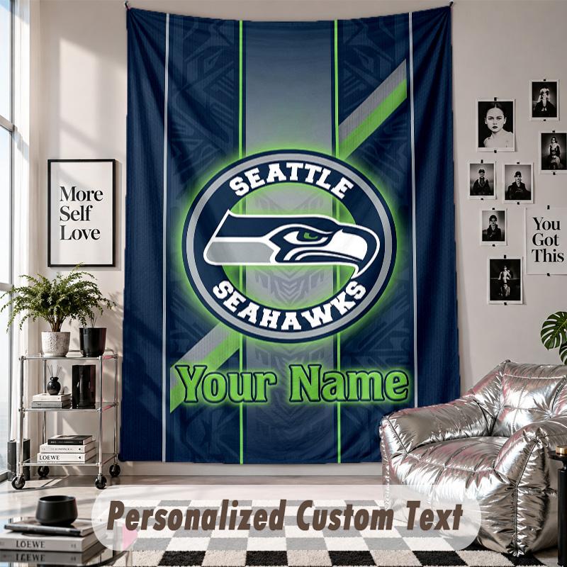 Wandbehang mit individuellem Namen & Text, Seattle Seahawks Dekorationstuch für das Schlafzimmer