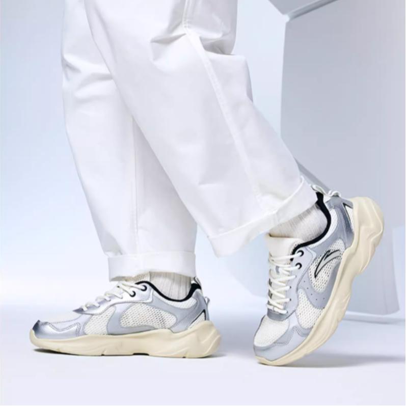 Anta Versatile Comfortable Wear-Resistant Low-Top Casual Shoes Men Sneakers White Gray Silver 912428810-2