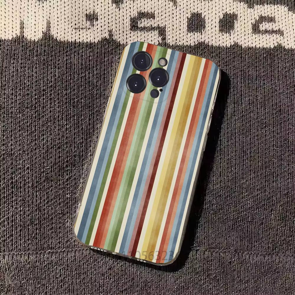 Colorful Striped Minimalist INS Couple Phone Cases For iPhone 17 16 15 14 13 12 11 Pro Max Plus Luxury Camera Protection Plastic