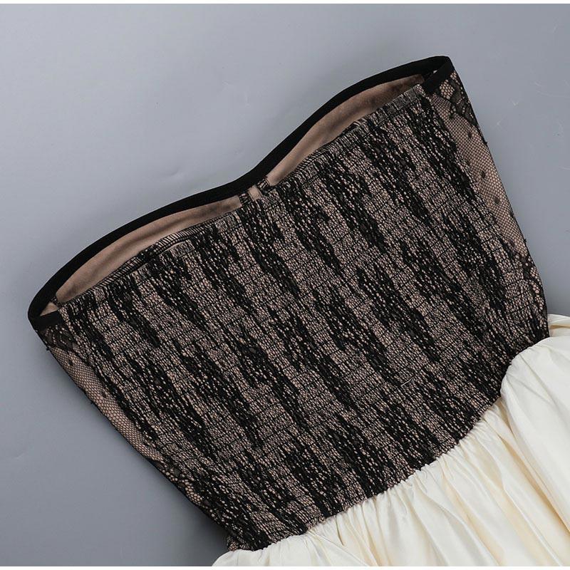 Women Splice Lace Strapless Dress Sexy Contrast High Waist A Line Puffy Mini Dresses Lady 2025 Spring Summer New Club Dress