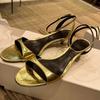 Sexy Goldfarbene Kitten Heel Sandalen Damen Sommer Offene Zehenpartie Knöchelriemen Kleid Slide Schuhe Elegante Hochzeits Brautschuhe Pumps für Damen
