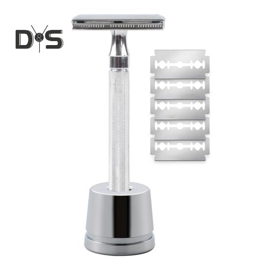 

Мужская безопасная бритва с подставкой, щетка для чистки лезвий из нержавеющей стали, двусторонняя портативная дорожная инструкция, мужская бритва для бритья, подарок отцу и мужу B