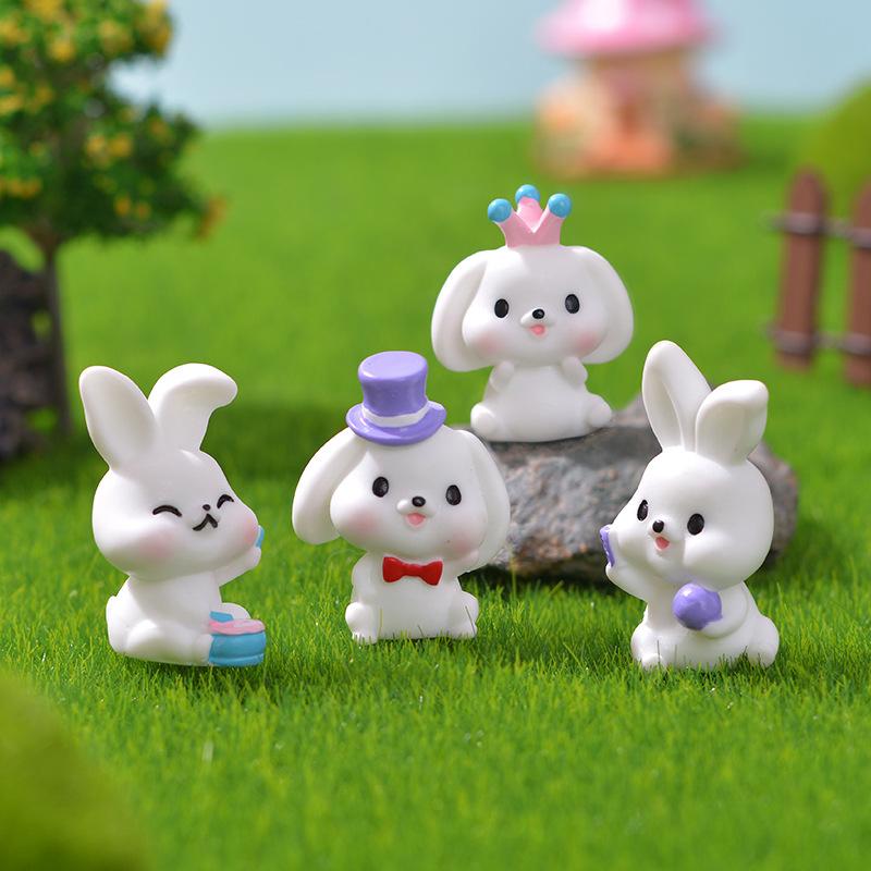 1/6 Figurine Miniature Funny Cute Rabbit Micro Landscape Ornaments For Hoom Decorations DIY Office Desk Accessories Room Decor