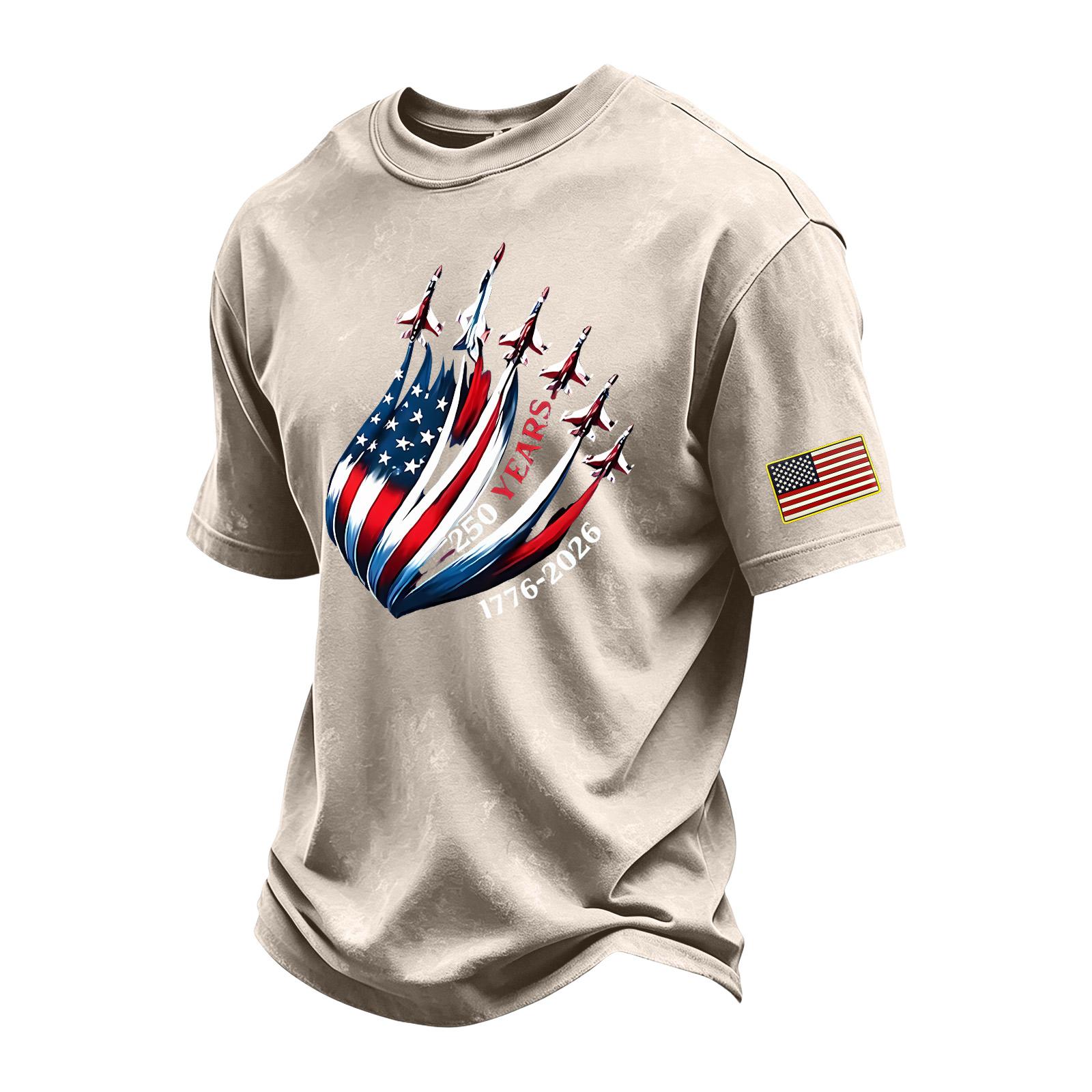 

Men’s Vintage Crew Neck Short Sleeve T Shirt with 250 Years 1776-2026 Independence Day Print and Flag Patch Casual Fit XXL