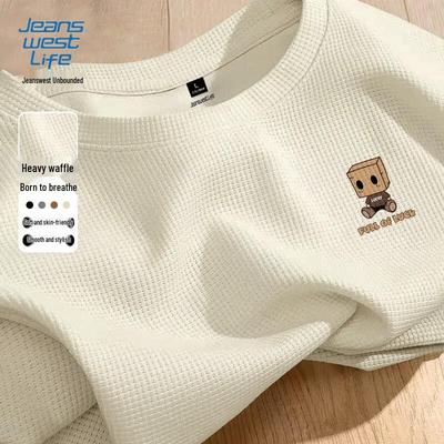 JEANSWEST LIFE Men's Waffle Knit Crewneck Sweatshirt with JZS Print
