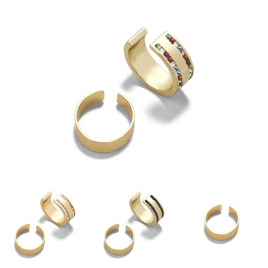 Alloy Rhinestone Clip Earrings Fashionable Geometric Design Multicolor Jewelry