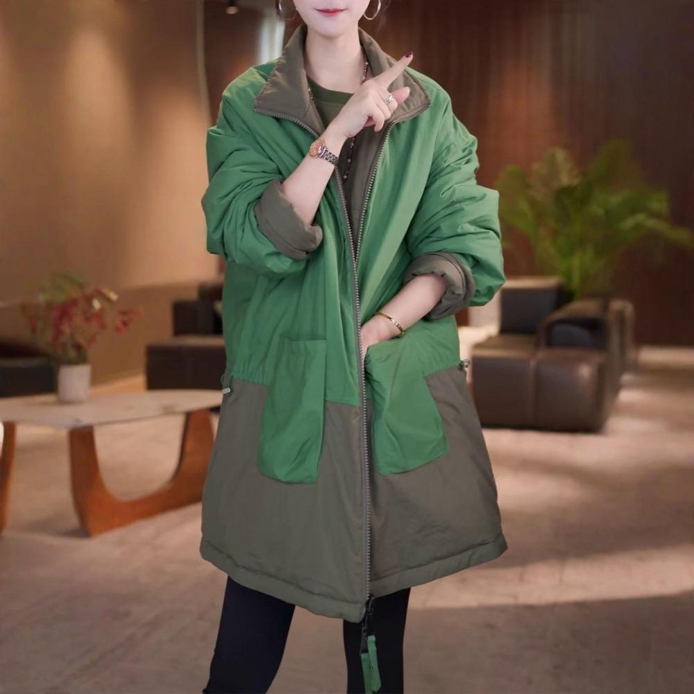 Giacca in Cotone Trendy con Collo Rialzato Spesso da Donna Versatile Vestibilità Slim Cappotto Invernale Caldo Capo d'Abbigliamento Esterno Reversibile
