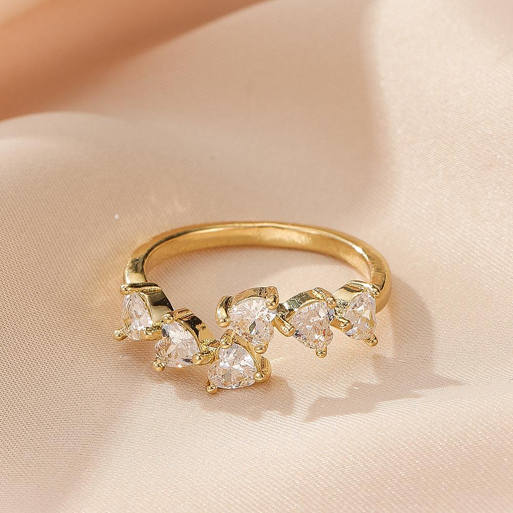Love Diamond Cuff Rings For Women Inlaid Zirconia Copper Adjustable Finger Accessory