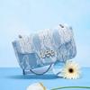 New Lee Fabric One Shoulder Handbag, Crossbody Bag Women's Blue Denim & White LE250133M