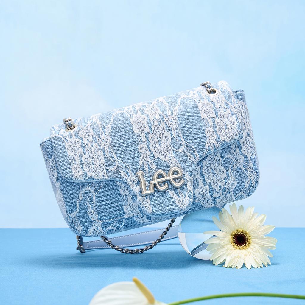 New Lee Fabric One Shoulder Handbag, Crossbody Bag Women's Blue Denim & White LE250133M
