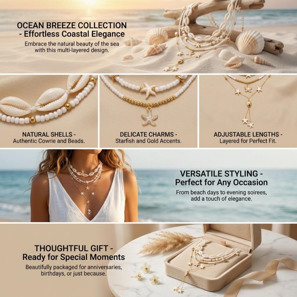 Boho Multilayer Rice Beaded Acrylic Shell Resin Starfish Turtle Pendant Necklace For Women Men Summer Beach Party Choker Jewelry