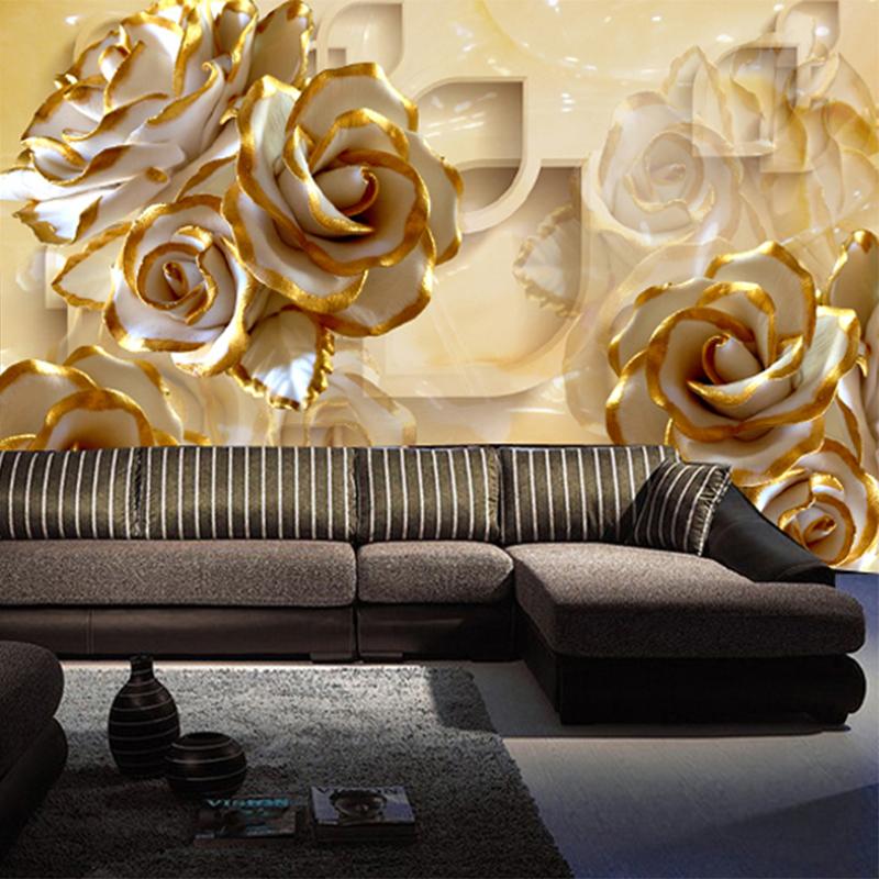 Europejski Styl 3D Stereo Tapeta Różany Jadeit Rzeźbiony Fototapety Tapeta Salon TV Sofa Ściana Tło Tkanina