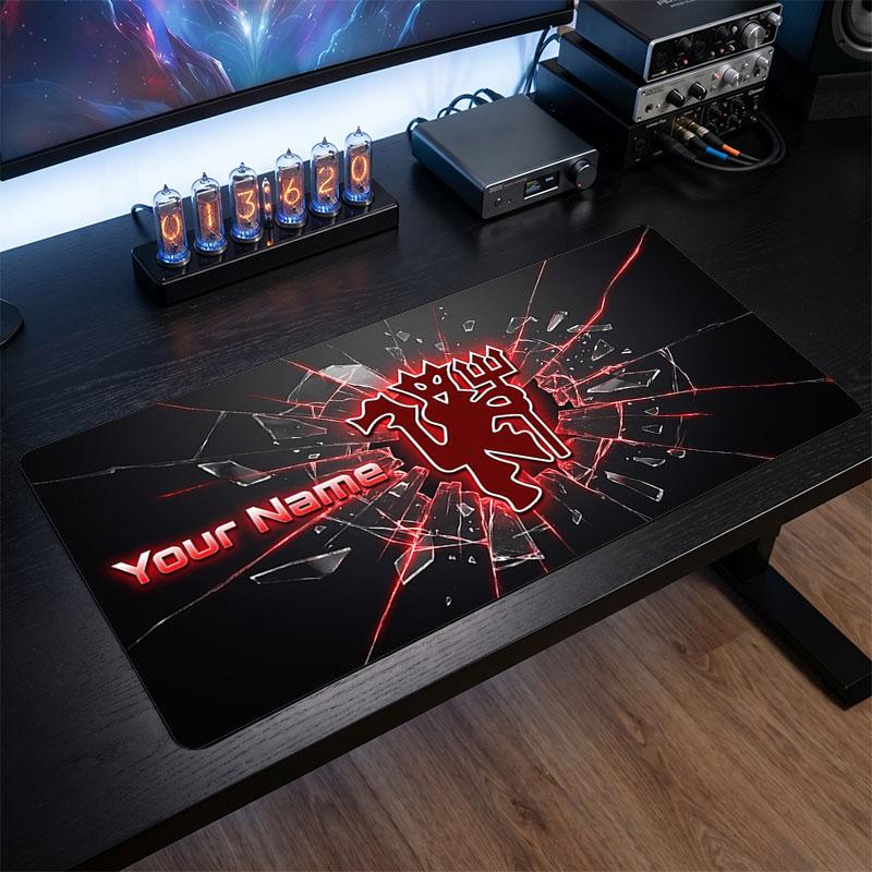 Tappetino per Mouse Grande Personalizzato Manchester United, Stampa Testo Nome Personalizzato, Tappetino da Scrivania Antiscivolo con Logo Calcio, Regalo per Gamer