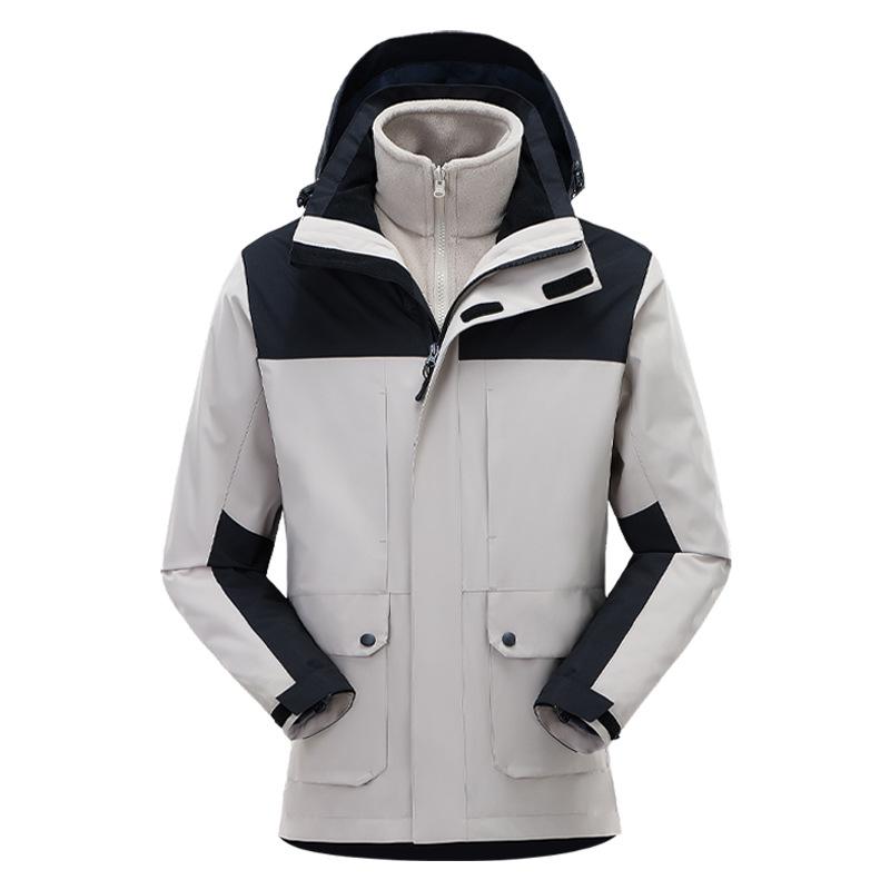 Unisex Winter Hooded Waterproof Windproof Three-in-One Mountaineering Jacket