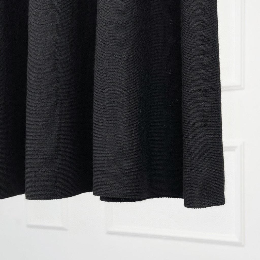 Black Label Women's A-Line Knitted Midi Skirt, Elastic Waist, Yangtze Yarn 2-Ply 48s Wool, Black Grey