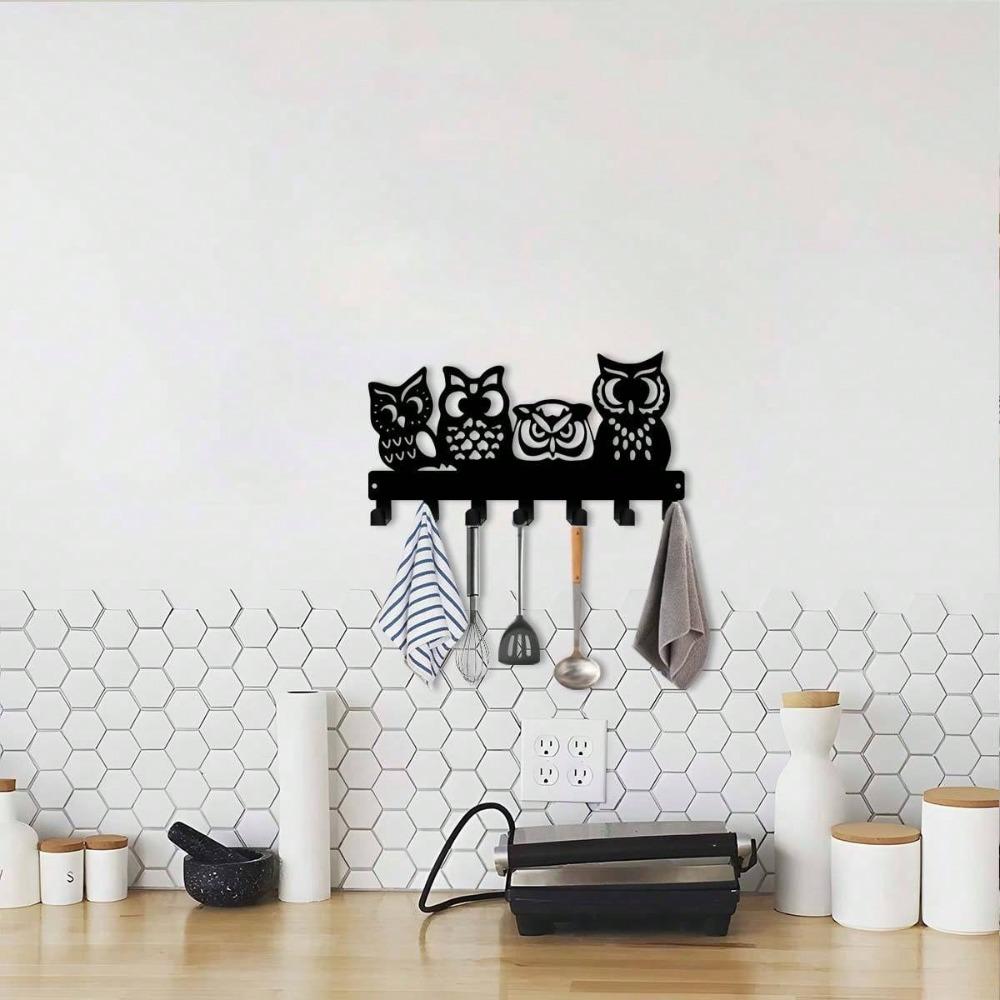 Owl Shaped Key Holder Wall Hook, 24.9cm Metal Coat Hat Hook for Hallway Office Kitchen Bathroom Indoor Decor