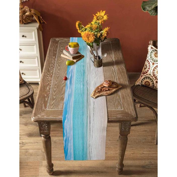 Summer Table Runners 70 Inches Long Tropical Ocean Beach Sea Water Table Runner for Family Dinner/Wedding/Outdoor Indoor Party, Cotton-Polyester